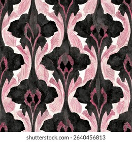 Pink and black gothic floral pattern grunge lines ikat pattern, striped seamless pattern, Vector illustration background for print the paper.