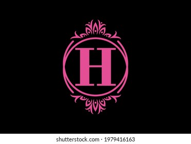 Pink black of H initial letter in classic frame design