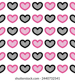 Pink and black heart seamless pattern on white background