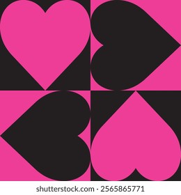 pink and black heart in square shape seamless pattern