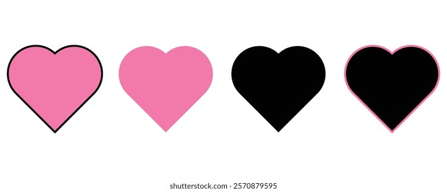 Pink and Black Heart vector icons. Set of love symbols