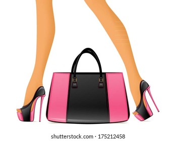 Pink and black heels and bag