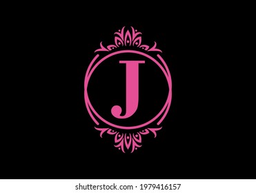 Pink black of J initial letter in classic frame design