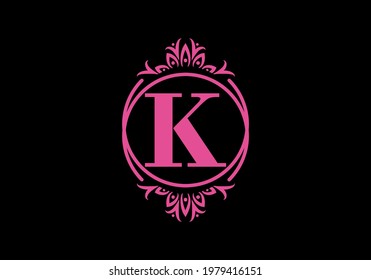 Pink black of K initial letter in classic frame design