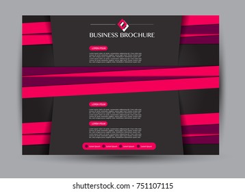 Pink and black landscape wide flyer or brochure template. Billboard abstract background design. Business, education, presentation, advertisement concept. Vector illustration.