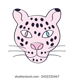 Pink black leopard face portrait isolated vector illustration