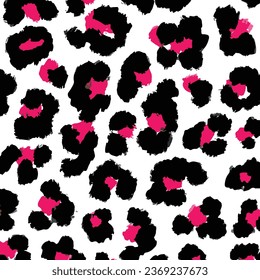 Pink and black leopard skin fur print pattern. Great for classic animal product design, fabric, wallpaper, backgrounds, invitations, packaging design projects. Surface pattern design.