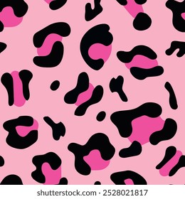 Pink and black leopard skin fur print pattern. Great for classic animal product design, fabric, wallpaper, backgrounds, invitations, packaging design projects. Surface pattern design.