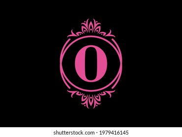 Pink black of O initial letter in classic frame design