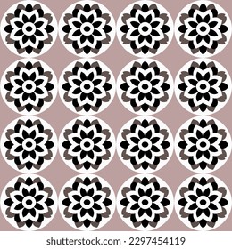 Pink and black ornate art deco pattern with white flowers in repeating damask tiles, great for original christmas watercolor designs and sophisticated stationery.