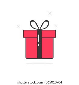 pink and black outline gift box. concept of pack, bonus, charity, parcel, clearance sale. isolated on white background. flat style trend modern logo design vector illustration