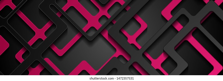 Pink black papercut geometry vector banner design. Abstract tech background with 3d paper stripes layers. Vector corporate illustration template