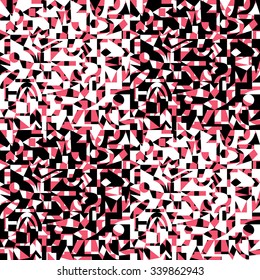 Pink and black pattern of geometric shapes. Pink, black and white pattern of flat shapes