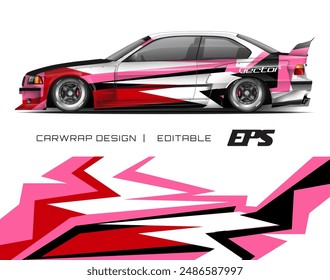 Pink, black, and red car wrap design with an editable EPS file. Perfect for customizing and creating eyecatching vehicle graphics.