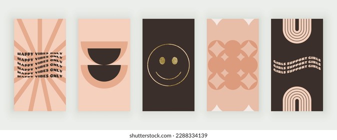Pink and black retro backgrounds for social media stories with wavy text