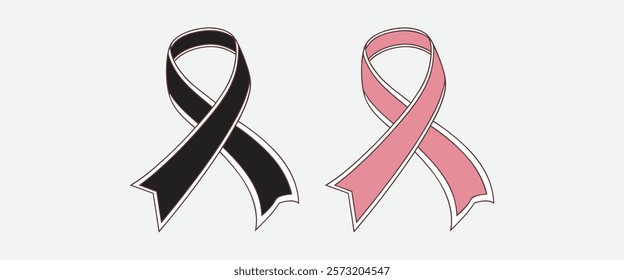 Pink and black ribbon icons set. Breast cancer awareness ribbon. Women cancer awareness symbol. awareness ribbon. isolated on background.