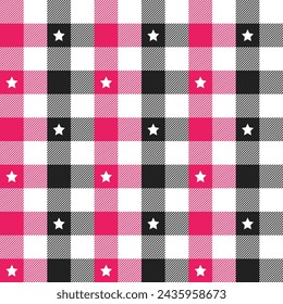 Pink and black with star plaid pattern background. plaid pattern background. plaid background. Seamless pattern. for backdrop, decoration, gift wrapping, gingham tablecloth, blanket, tartan.