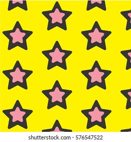 Pink and black stars pattern, yellow background, vector.