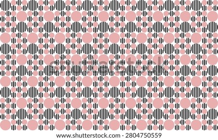 pink and black strip polka dots pattern, pink and black dot on white background, design for fabric printing as repeat pattern, pink red circle
