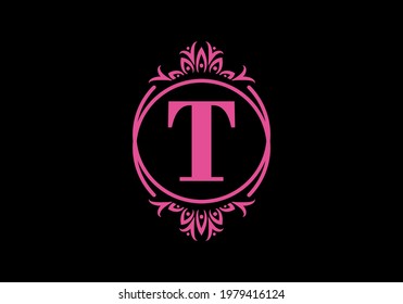 Pink black of T initial letter in classic frame design