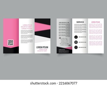 Pink and black trifold brochure. Vector empty trifold brochure print template design . Flyer for printing.