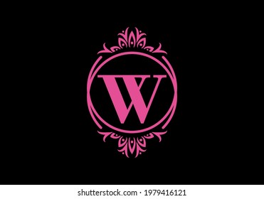 Pink black of W initial letter in classic frame design