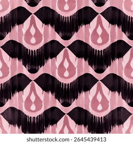 Padrão Iyzik cor de água rosa e preta, padrão ikat de linhas grunge, padrão sem emenda ikat, plano de fundo de ilustração vetor para imprimir o papel.