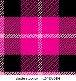 Pink, black and white checkered tartan vector