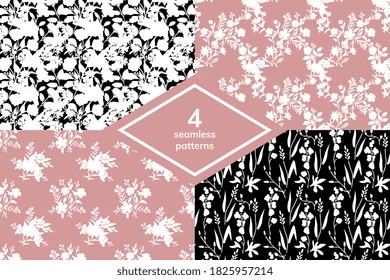 Pink and black and white floral patterns set