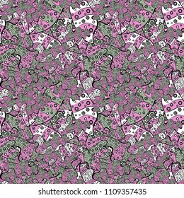 Pink, black, white, gray, neutral on colors. Doodles pattern. Cute background. Vector. Seamless pattern Nice fabric pattern. It can be used on wallpaper, wrapping boxes, mug prints, baby apparels etc.