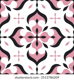 Rosa, schwarz und weiß Luxus Vektor nahtlose Muster. Ornament, Traditionelle, Ethnische, Arabische, Türkische, Indische Motive. Ideal für Stoff und Textilien, Tapeten, Verpackungsdesign oder jede gewünschte Idee.