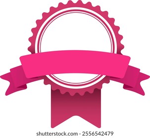 Pink blank award ribbon and seal celebrating success, offering ample copy space for personalized messages. Creating a festive and congratulatory atmosphere for achievements and victories