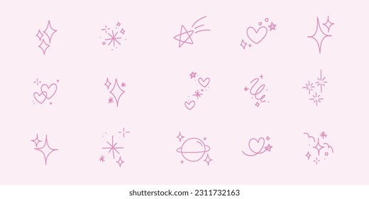 doodle rosa parpadeo, arte, línea, dibujo, dibujado a mano, flor, corazón, estrella, guiño, diseño, vector, ilustración, decoración, gráfico, forma, dibujo, patrón, color, conjunto, icono