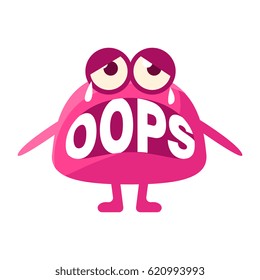 Pink Blob Saying Oops, Cute Emoji Character With Word In The Mouth Instead Of Teeth, Emoticon Message