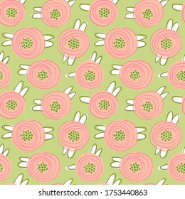 Pink bloom hand drawn seamless pattern. Pattern design.