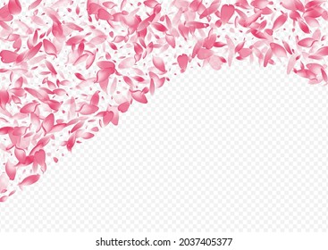 Pink Bloom Vector Transparent Background. Flower Wind Illustration. Sakura Mother Backdrop. Peach Marriage Cover. Purple Petal 3d Congratulation.
