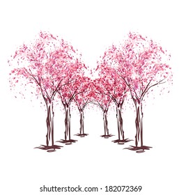 pink blooming cherry trees