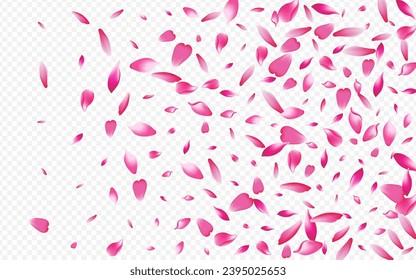 Pink Blooming Vector Transparent Background. Rose Realistic Backdrop. Heart Rain Card. Floral Tender Pattern. Purple Leaf March Texture.