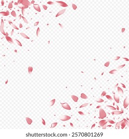 Pink Blooming Vector Transparent Background. Cherry Garden Pattern. Heart Air Cover. Lotus March Poster. Red Rosa Feminine Backdrop.