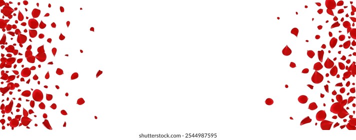 Pink Blossom Blur Vector Panoramic White Background. Falling Lotus Pattern. Delicate Floral Spring Template. Beautiful Flower Japan Design.