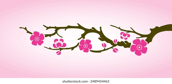 Pink blossom flowers blooming on tree, Chinese New Year Festive, Spring Festival, Family reunion dinner Chinese new year festive, Plum and peach blossoms floral decorations symbolize courage, hope 梅花