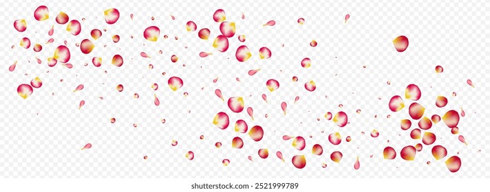 rosafarbene Blüte Fliege Vektor Panorama transparenter Hintergrund. Fliegendes Blumenplakat. Schöne Blütenblatt Schönheit Abdeckung. Zarte Sakura Falling Illustration.