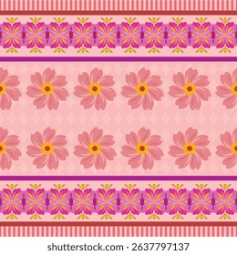 Pink blossom Geometric seamless pattern vector, sweet pink color, use for textile, wallpaper, background, backdrop, graphic, card, printable