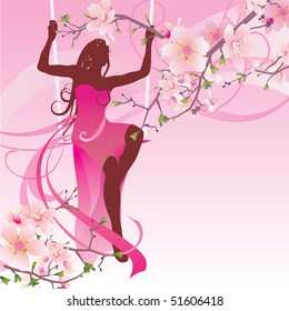 pink blossom swing woman