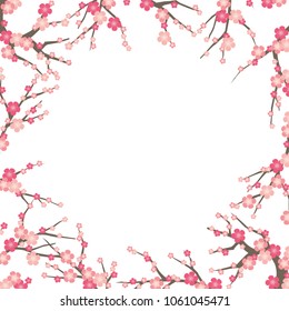 Pink blossom tree frame vector.