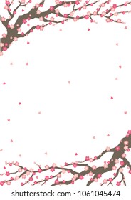 Pink blossom tree frame vector.