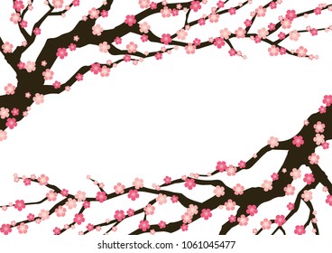 Pink blossom tree frame vector.