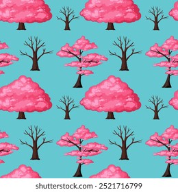 Árboles de flor rosados sobre un fondo azul
