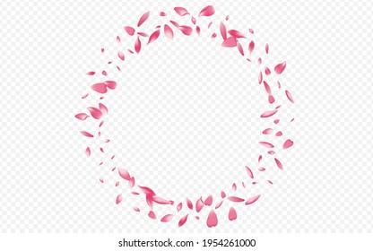 Pink Blossom Vector Transparent Background. Tree Japan Pattern. Blooming Flutter Poster. Petal Invitation Template. White Floral SummerDrop Congratulation.