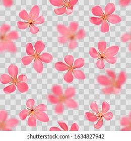 Pink blossoming cherry with bokeh effect seamless pattern